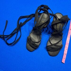 Black suede lace up heels by LuLu's